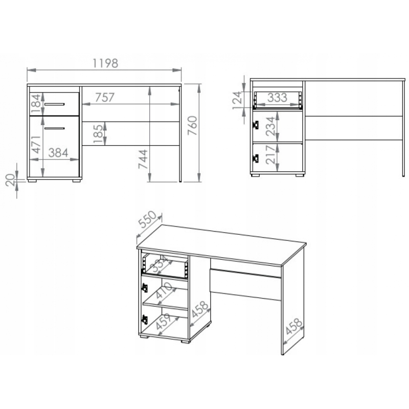 Стіл VIVA A10 з шухлядою та полицею — MSMLOFT