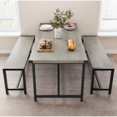 Набір обіднього столу на 4 персони з 2 металевими лавками.