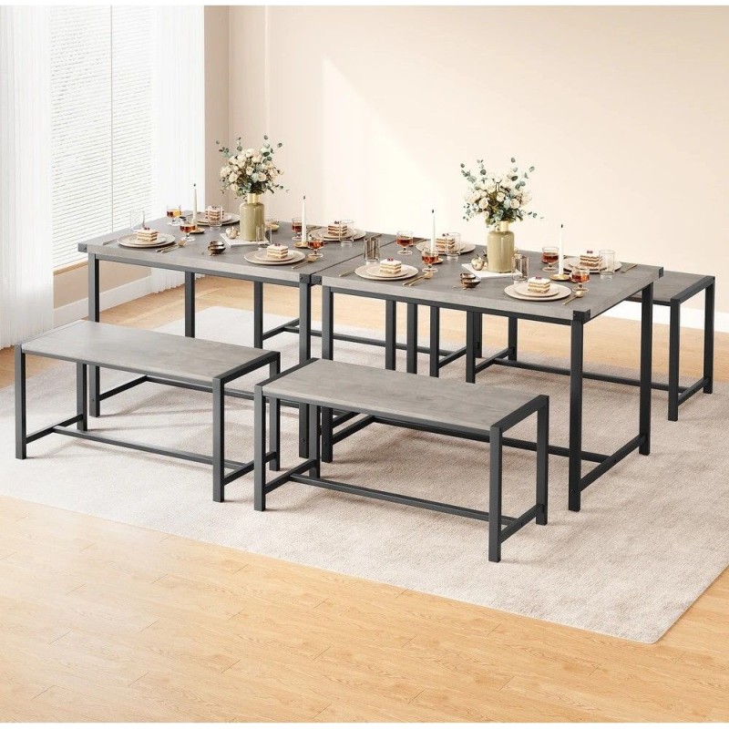 Набір обіднього столу на 4 персони з 2 металевими дерев’яними лавками