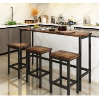 Long dining table with 3 stools, pub set.