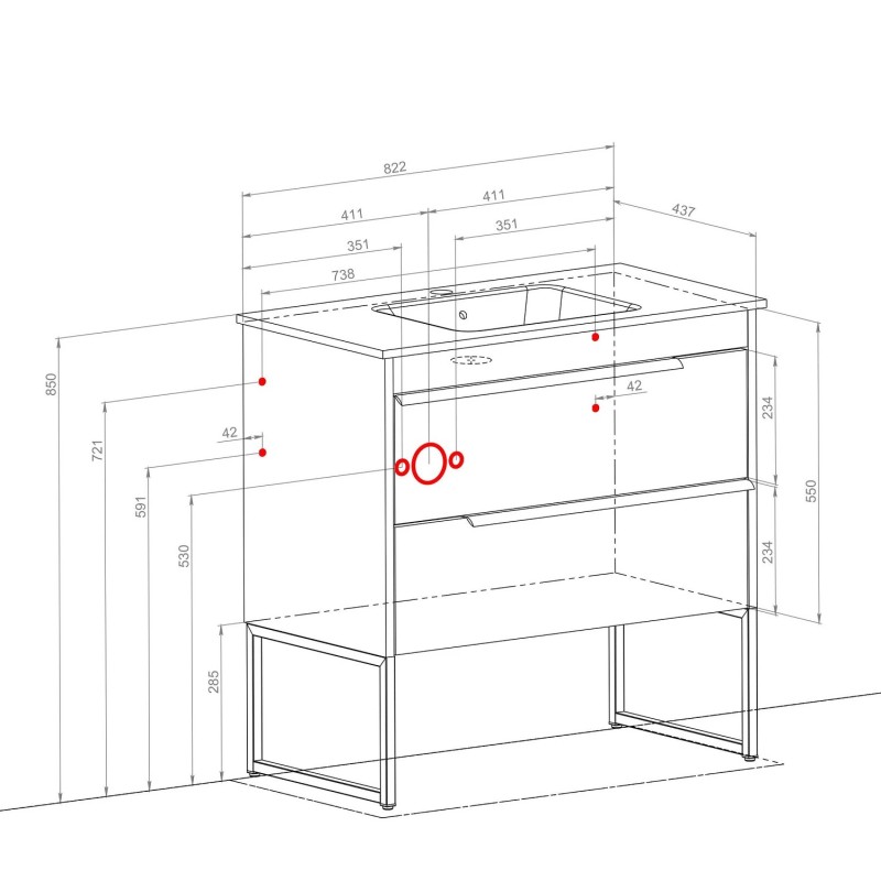 Тумбочка Loft-Iron зі стільницею 65×55×43