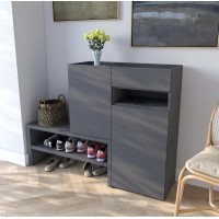 Тумба-підставка для взуття в передпокій з дверцятами та ящиком, антрацитовий