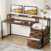 Комп'ютерний стіл, офісний стіл з ящиками та підставкою для монітора.