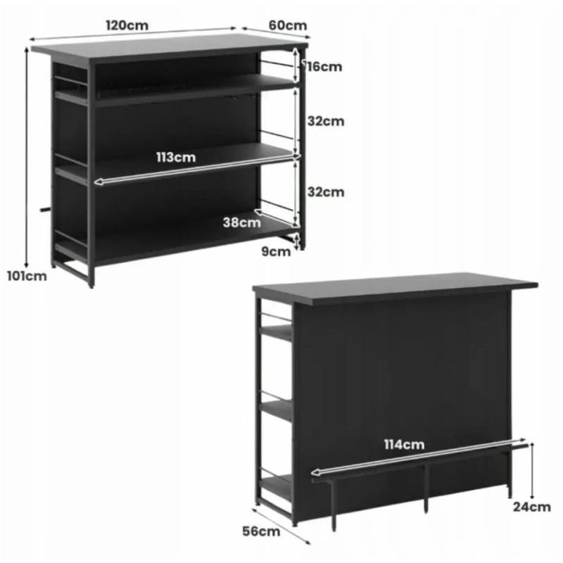 Kitchen island with 3 shelves