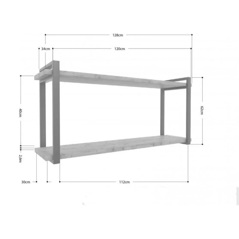 Полиця Айсберг 120 — чорний/білий, металевий каркас + ДСП (128×34×62 см)