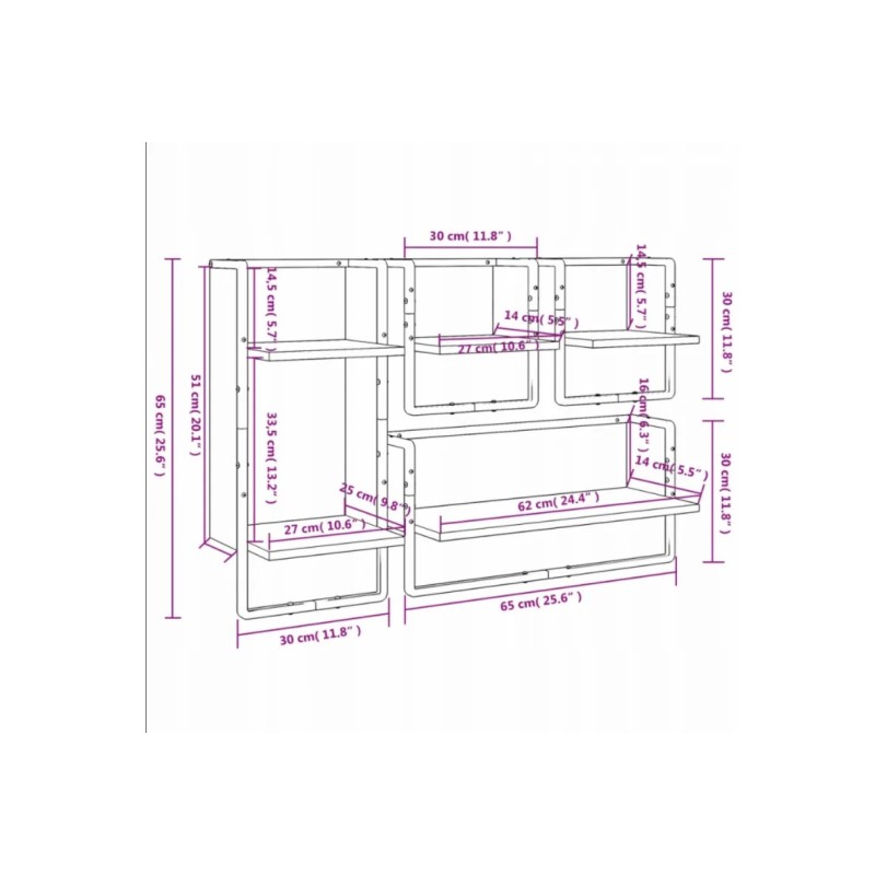 Set of 4 Sonoma oak wall shelves