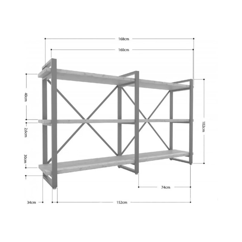 Стелаж Айсберг Лофт 160×102 — чорний/білий