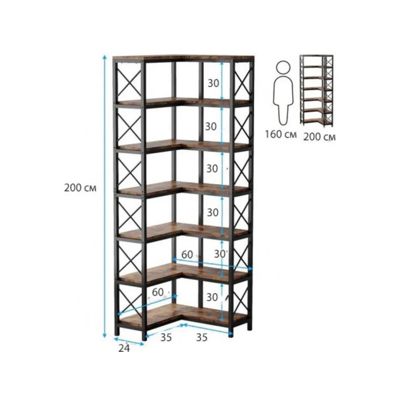 Стелаж кутовий, дуб сонома/чорний метал