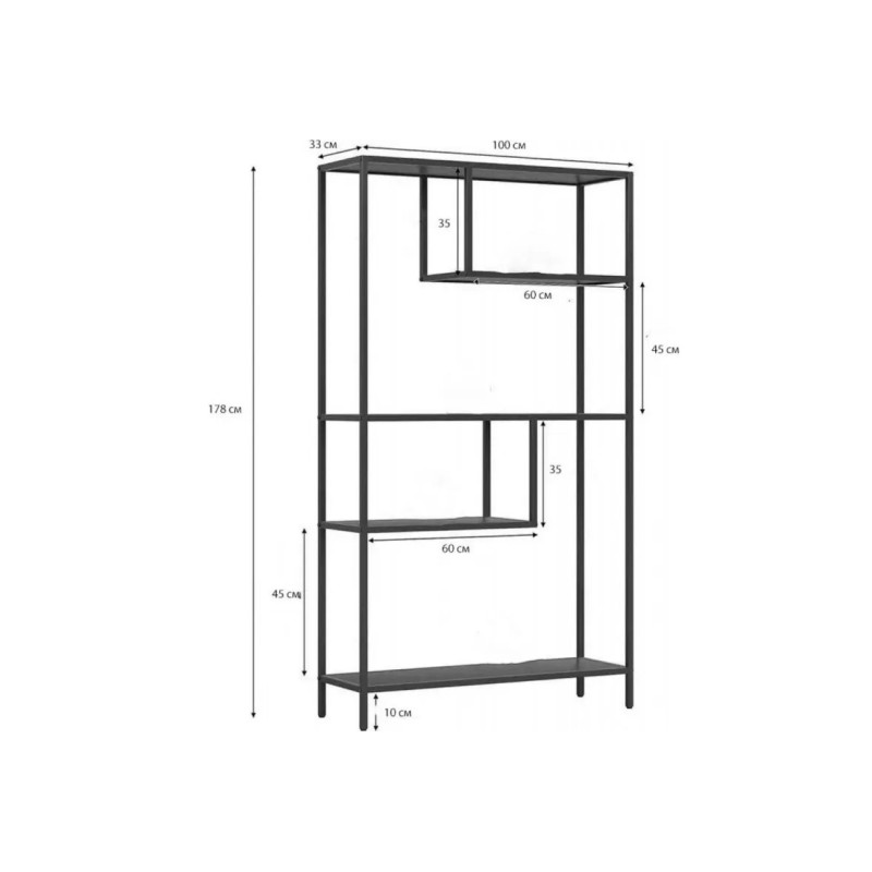 Стелаж з 5 відкритими полицями — металевий каркас, 178×100×33 см