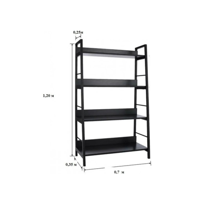 Стелаж Rоck-135 4 полиці — чорний металевий каркас 1200×700×350 мм