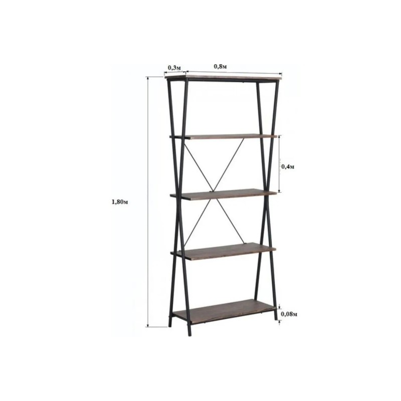 Стелаж СТЖ1122  5 полиць —  з чорним каркасом (180×80×30 см)