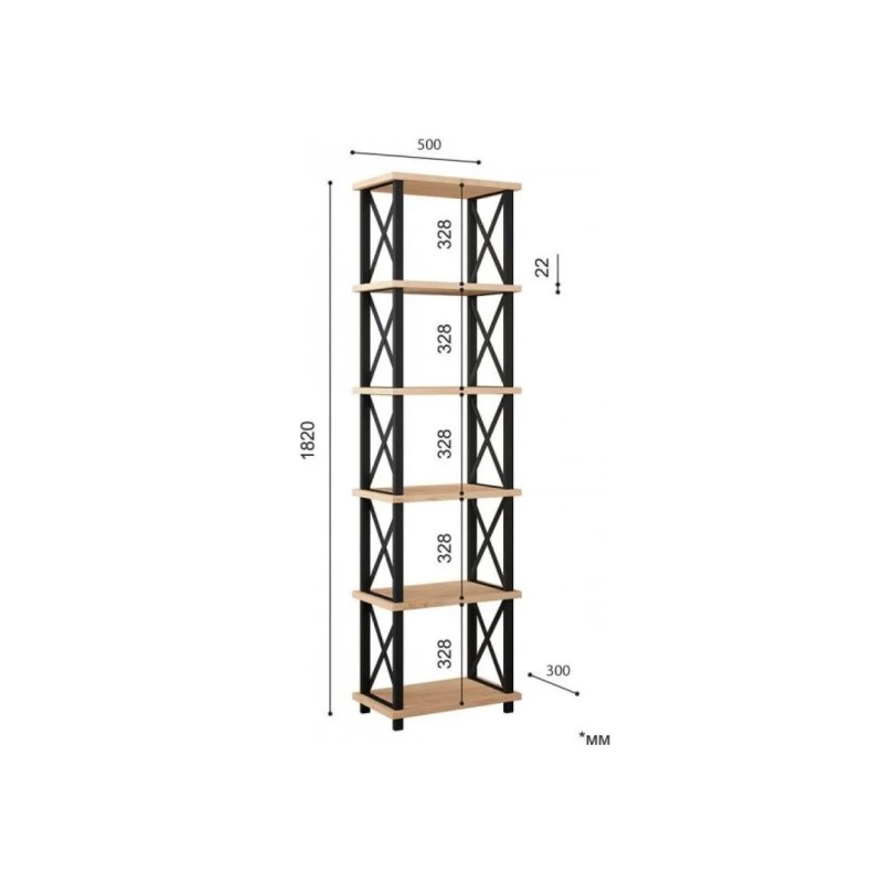 Стелаж Ангара — 182×50×30 см, металевий каркас та ДСП