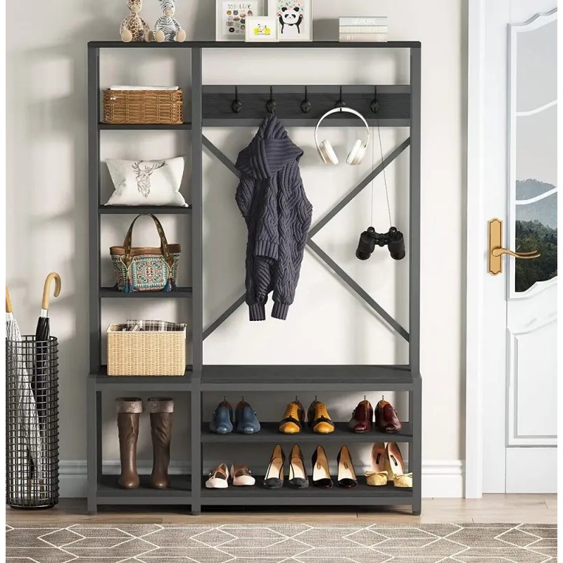 Вішалка 4в1 для передпокою з полицями та лавкою в стилі лофт