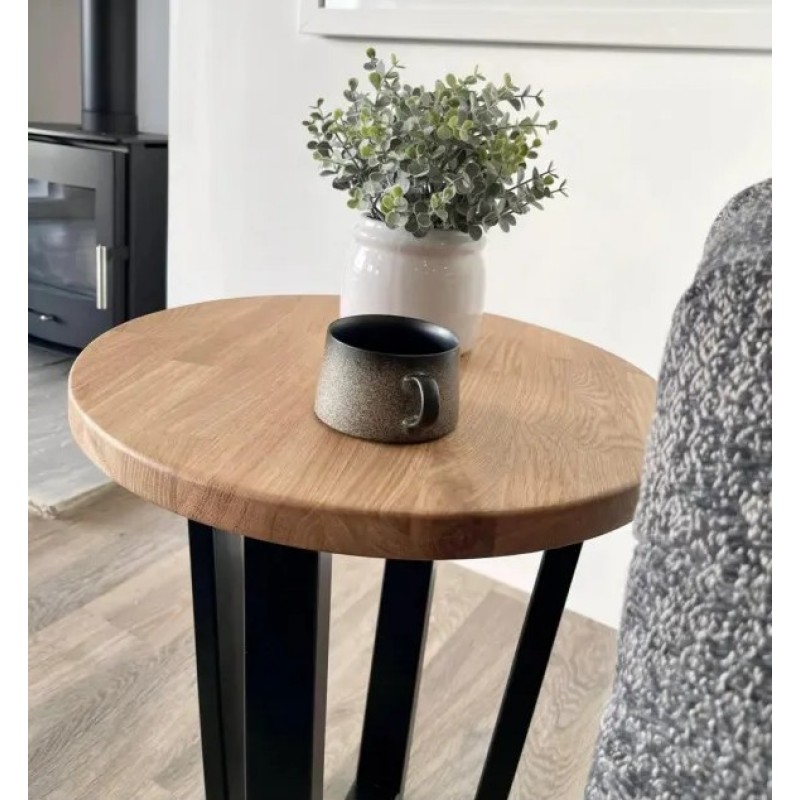 Круглий приставний столик у стилі Лофт (Ø 45 см) на металевому каркасі