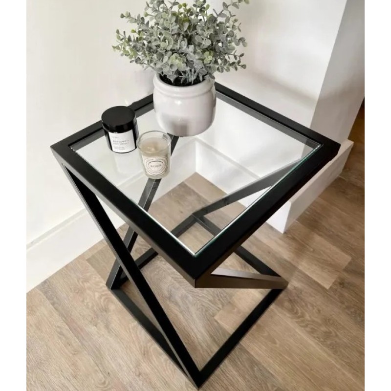 Приставний журнальний столик — металевий каркас та Скло