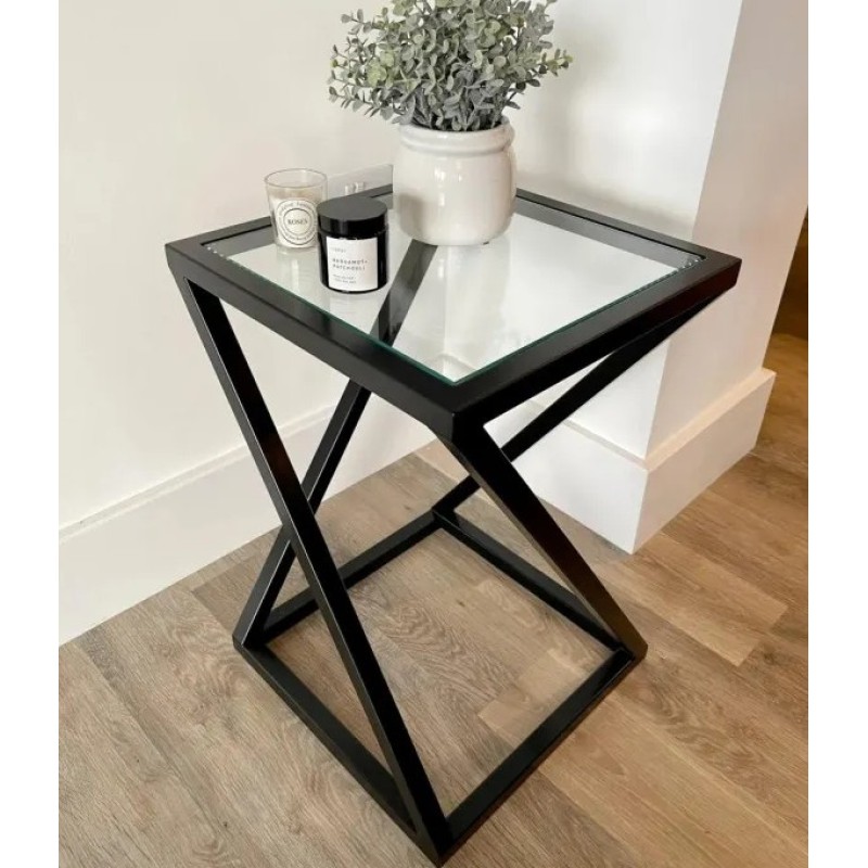 Приставний журнальний столик — металевий каркас та Скло