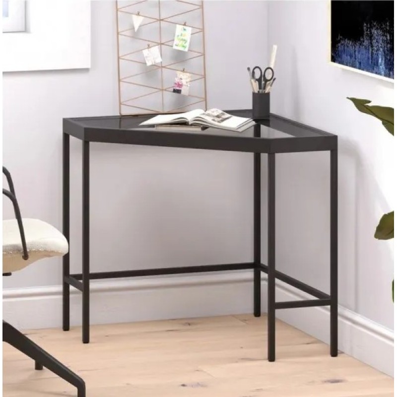 Кутовий стіл “Barstow” зі скляною стільницею та металевим каркасом