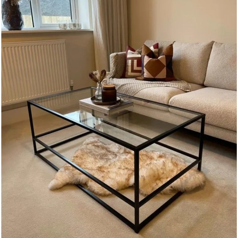 Журнальний столик Aria Glass Metal – чорний, скло + метал, 110×60×45 см