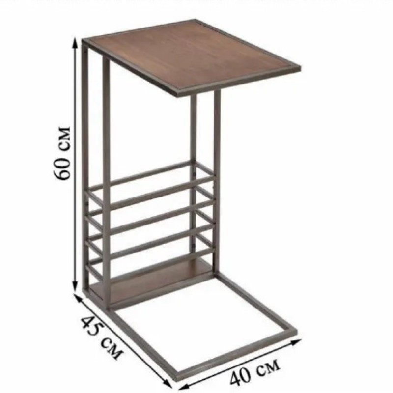 Приставний журнальний столик  — чорний каркас, ДСП (60×40×40 см)